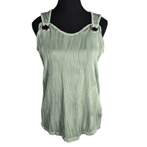 NWOT | Sage Green Plissé Keyhole Tank Top with Silver Ring Hardware | Medium